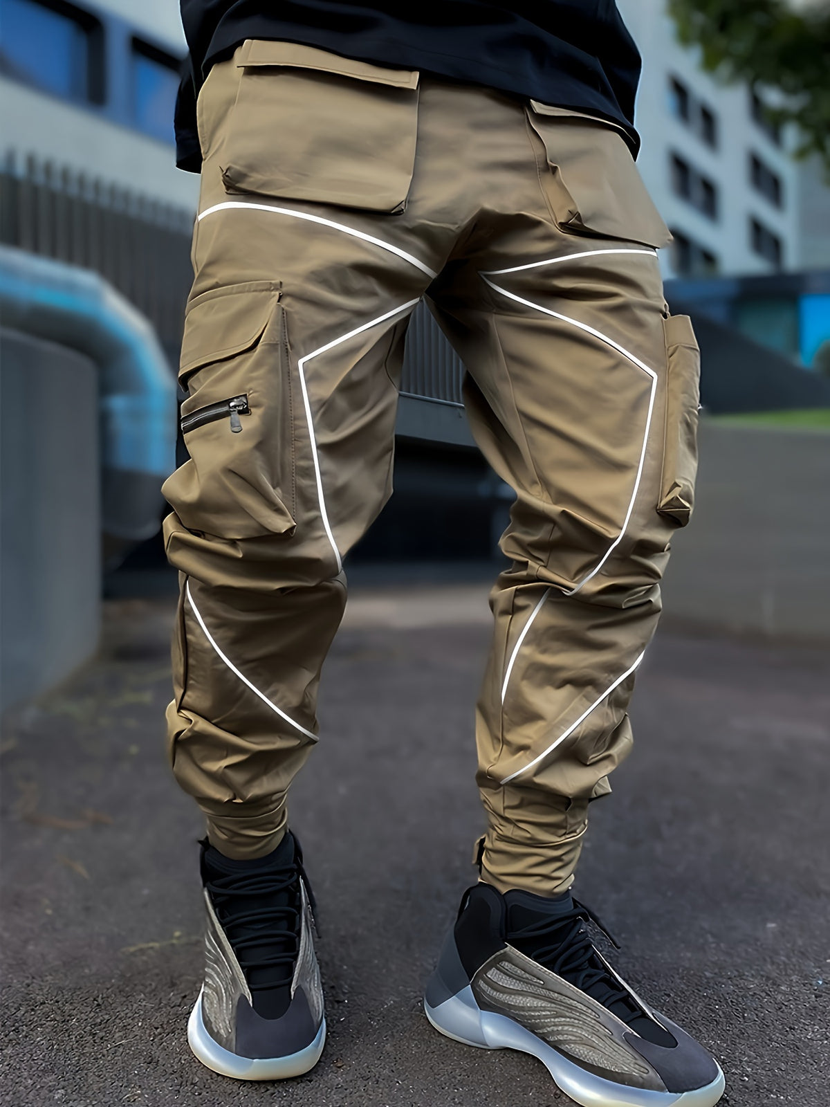 Pantalones cargo reflectantes para hombre – Pantalones deportivos holgados multibolsillos