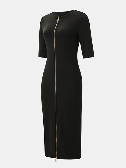 Robe midi moulante à encolure bateau – Robe élégante à manches courtes et coupe ajustée