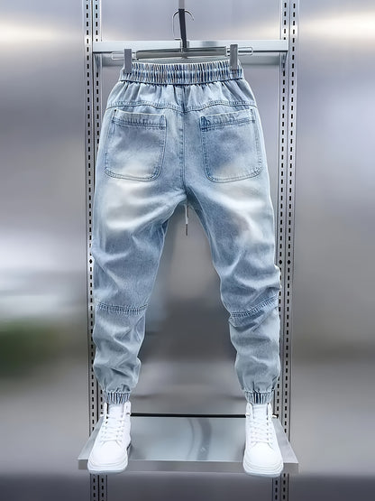 Pantalon de jogging en jean pour homme avec cordon de serrage – Jean patchwork coupe slim
