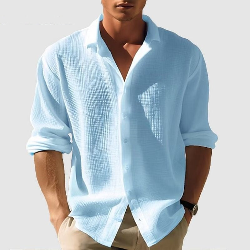 Chemise à manches longues et revers Loom & Soul™ pour homme – Haut décontracté uni boutonné pour l'automne et le printemps