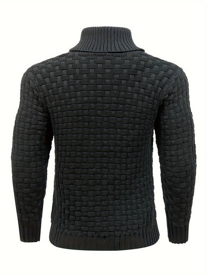 Pull en tricot gaufré pour homme – Grande élasticité avec col à revers