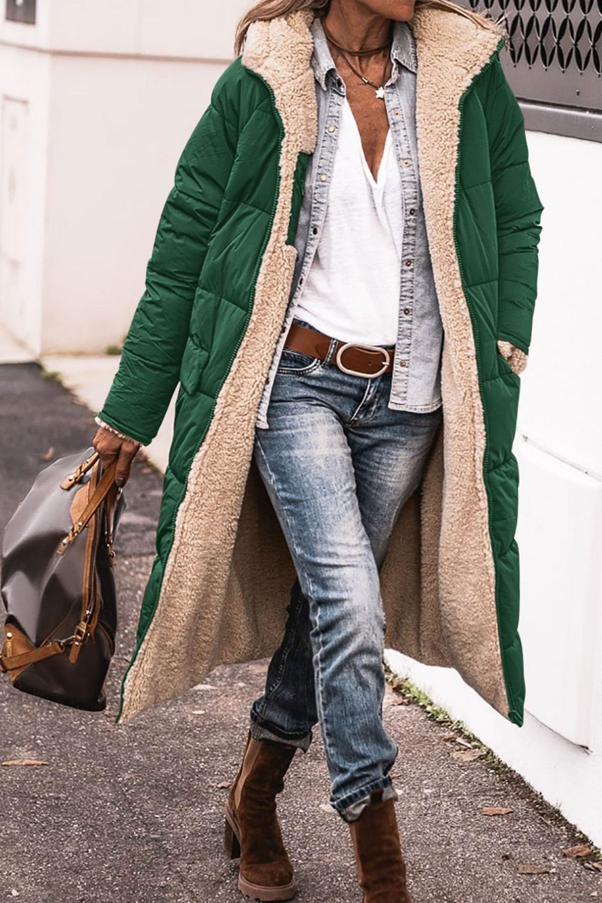 Manteau long Street Chic™ Loom & Soul — Veste mi-longue en mélange de coton pour femme avec poches | Élégante, confortable et confiante
