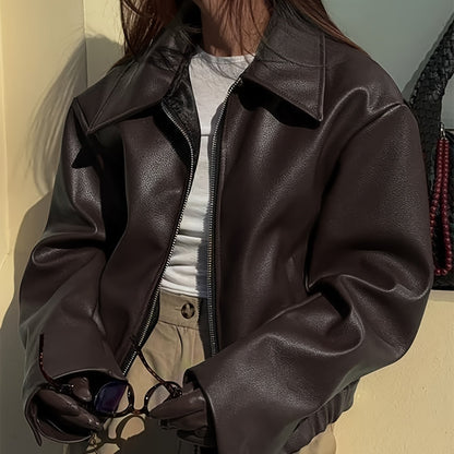 Veste de moto rétro pour femme – Manteau décontracté classique à revers toutes saisons