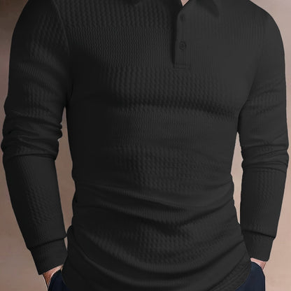 Men’s Summer Jacquard Lapel Shirt – Slim Fit Short Sleeve Polo