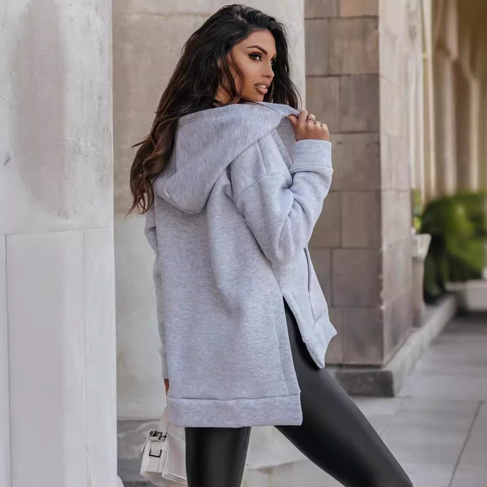 Women’s Loose Zip-Up Hoodie with Pockets – Casual Sports Style