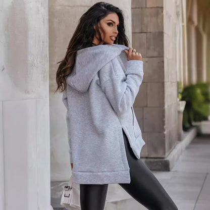 Women’s Loose Zip-Up Hoodie with Pockets – Casual Sports Style
