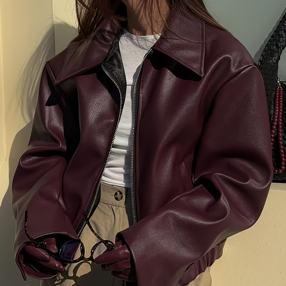 Veste de moto rétro pour femme – Manteau décontracté classique à revers toutes saisons