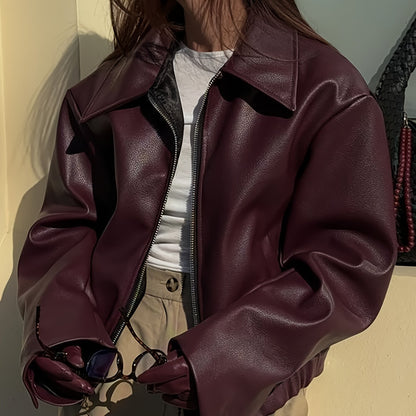 Veste de moto rétro pour femme – Manteau décontracté classique à revers toutes saisons