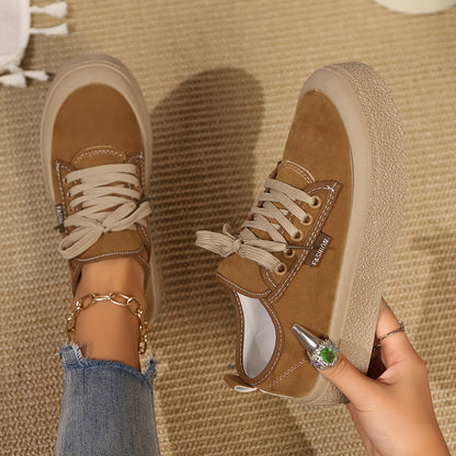 Baskets basses minimalistes à lacets pour femme – Chaussures décontractées polyvalentes