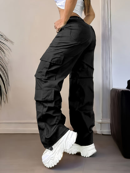Pantalon cargo taille haute – Large et multi-poches style urbain