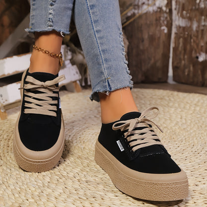 Baskets basses minimalistes à lacets pour femme – Chaussures décontractées polyvalentes