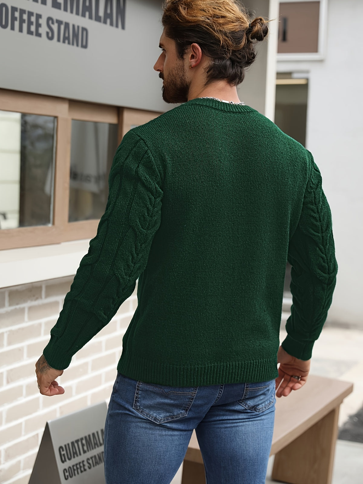 Suéter de punto a rayas para hombre – Suéter suave con cuello redondo y ribete acanalado