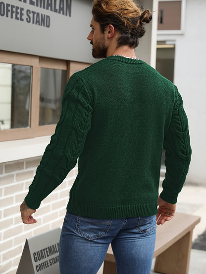 Suéter de punto a rayas para hombre – Suéter suave con cuello redondo y ribete acanalado