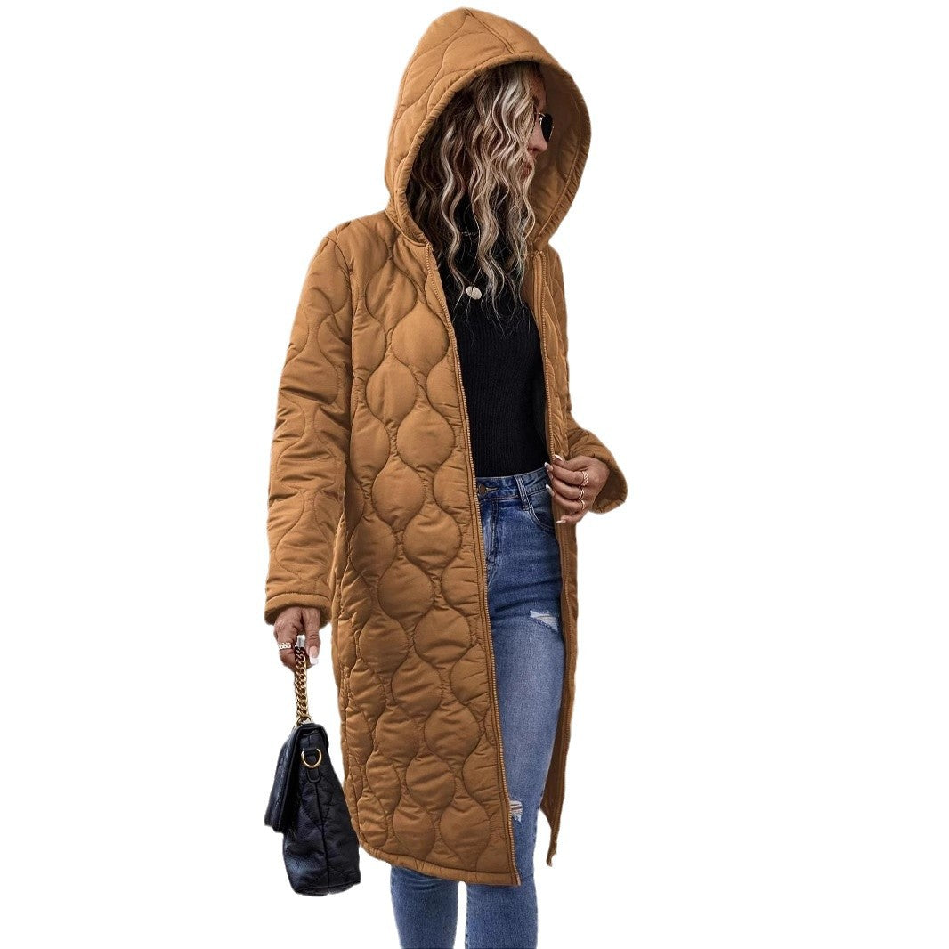 Veste zippée à capuche pour femme – Manteau décontracté en coton matelassé épais