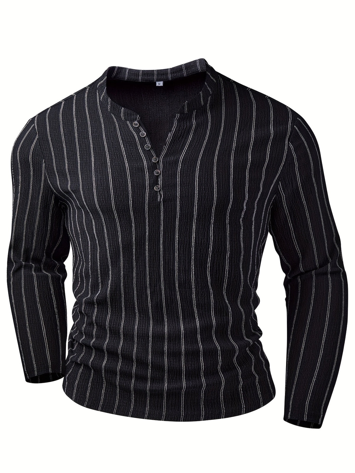 T-shirt Henley rayé à manches longues pour homme – Pull décontracté à boutons