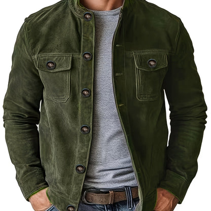 Veste en faux daim pour homme – Manteau décontracté à col montant boutonné
