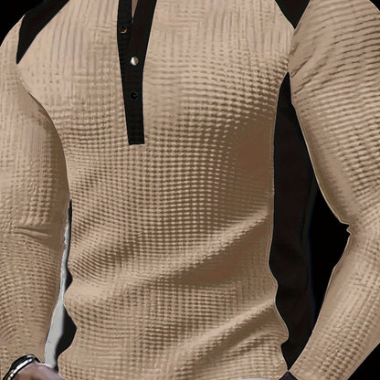 Men’s Waffle Henley Shirt – White & Black All-Season Button Top