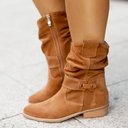 Bottes mi-mollet à bout pointu Loom & Soul pour femme – Bottes western en daim tendance avec fermeture éclair et talon carré