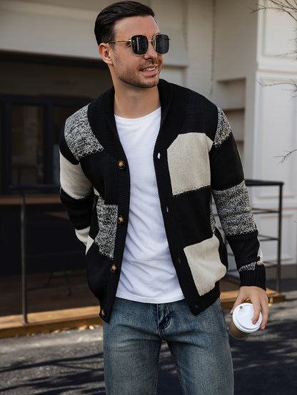 Gilet en maille à coutures contrastantes – Pull décontracté côtelé à revers