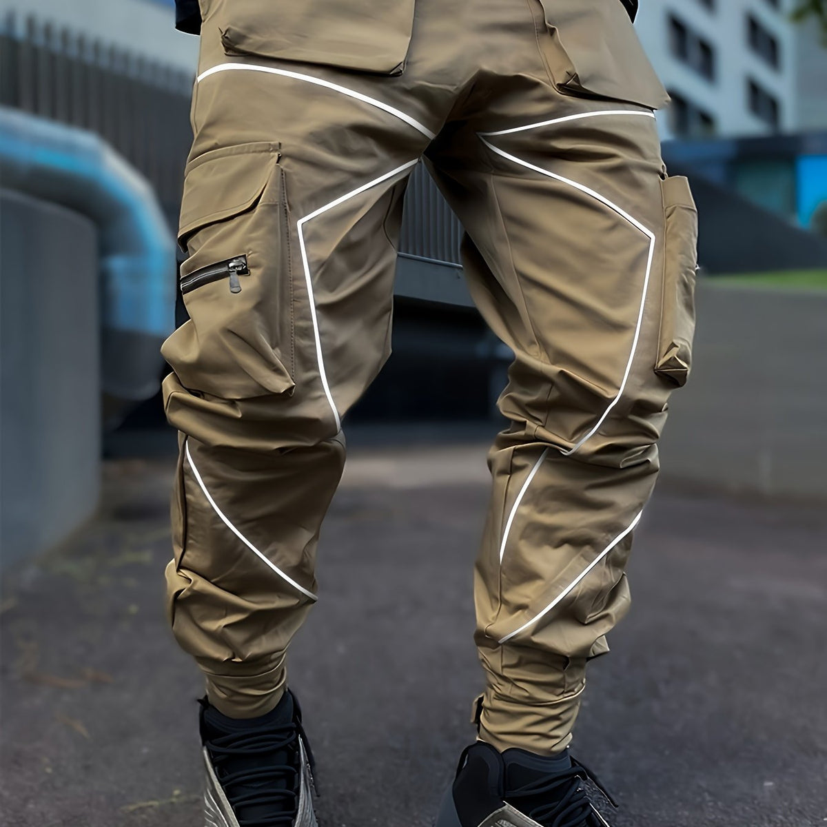 Pantalones cargo reflectantes para hombre – Pantalones deportivos holgados multibolsillos