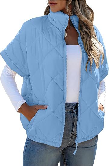 Women’s Diamond Quilted Zip Jacket – Casual Warm Pocket Coat