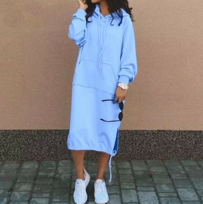 Women’s Hooded Long Sweatshirt – Drawstring Pocket Casual Fit
