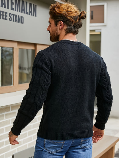 Suéter de punto a rayas para hombre – Suéter suave con cuello redondo y ribete acanalado