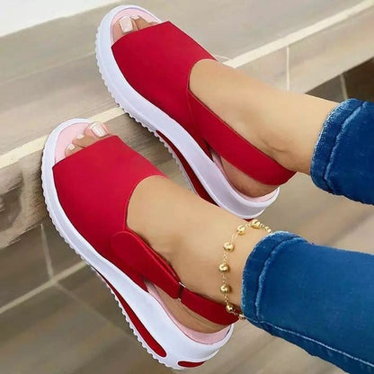 Sandales compensées à bout ouvert pour femmes – Chaussures décontractées confortables à scratch