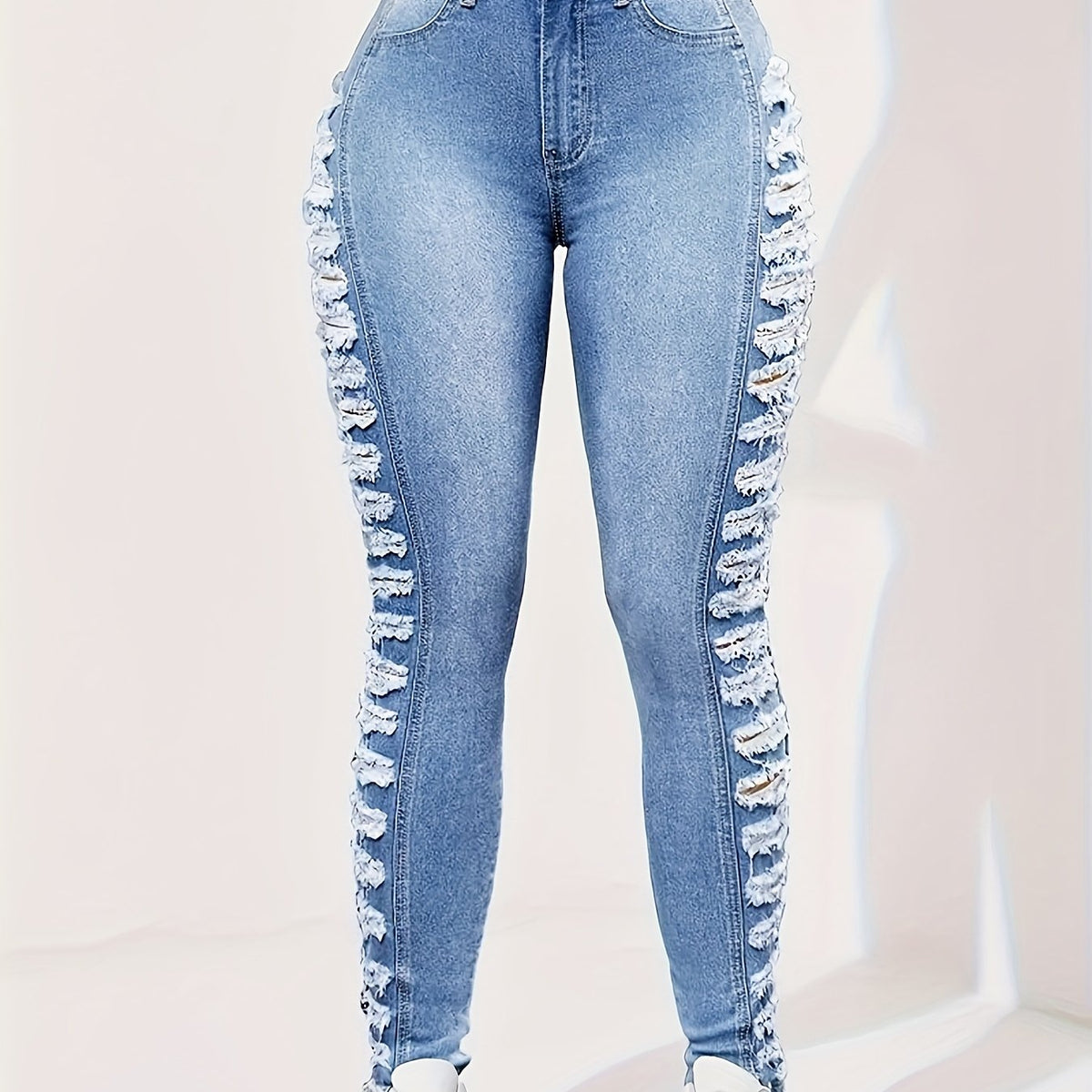 Jeans ajustados de tiro alto rotos – Ajuste elástico esculpido