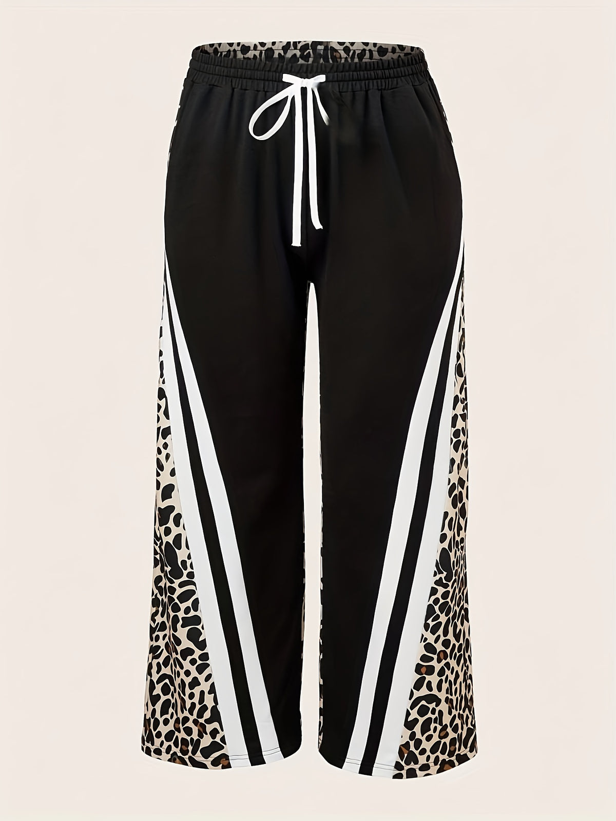 Pantalon large à imprimé léopard pour femme – Pantalon d'été décontracté avec cordon de serrage