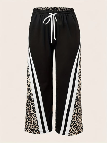 Pantalon large à imprimé léopard pour femme – Pantalon d'été décontracté avec cordon de serrage