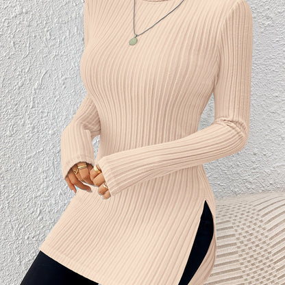 Haut élégant à col roulé pour femme – Tricot doux à manches longues et col montant