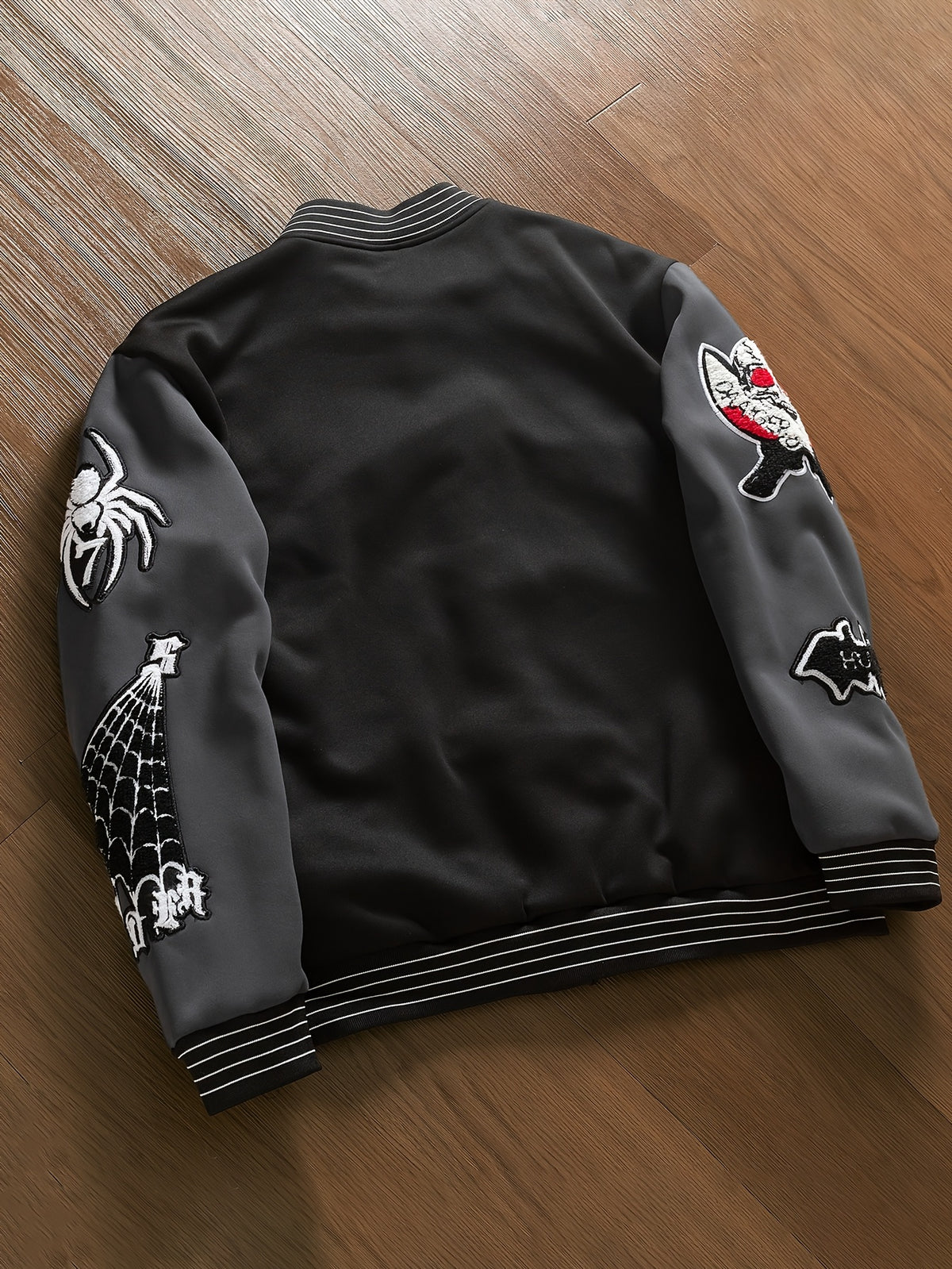 Veste de baseball brodée à lettres pour homme – Streetwear noir et gris