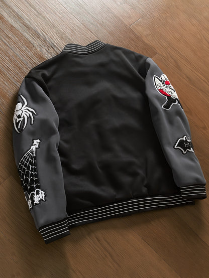 Veste de baseball brodée à lettres pour homme – Streetwear noir et gris