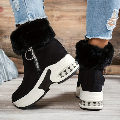Bottines compensées pour femme – Chaussures d'hiver zippées à doublure en peluche