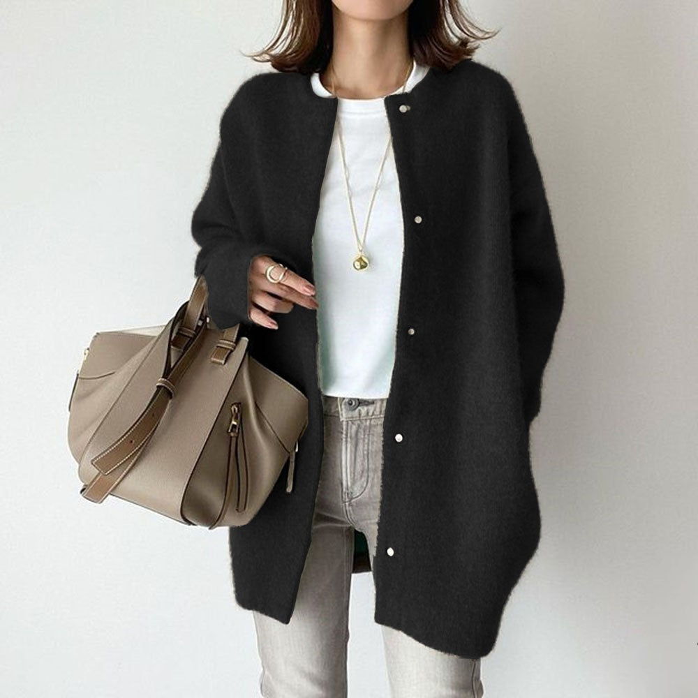 Loom & Soul™ Women’s Knitted Cardigan – Solid Color Slim Fit Single-Breasted Jacket