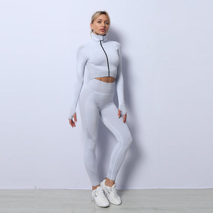 Ensemble de yoga sans coutures 3 pièces Loom & Soul pour femme – Soutien-gorge de sport, crop top et leggings, tenue de sport et de fitness à séchage rapide