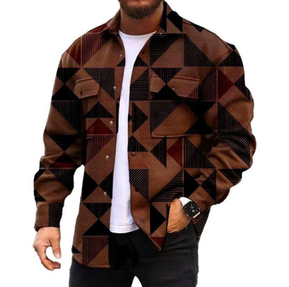 Loom & Soul™ Men’s 3D Digital Print Jacket – Autumn Plaid Casual Shirt Coat with Streetwear Edge