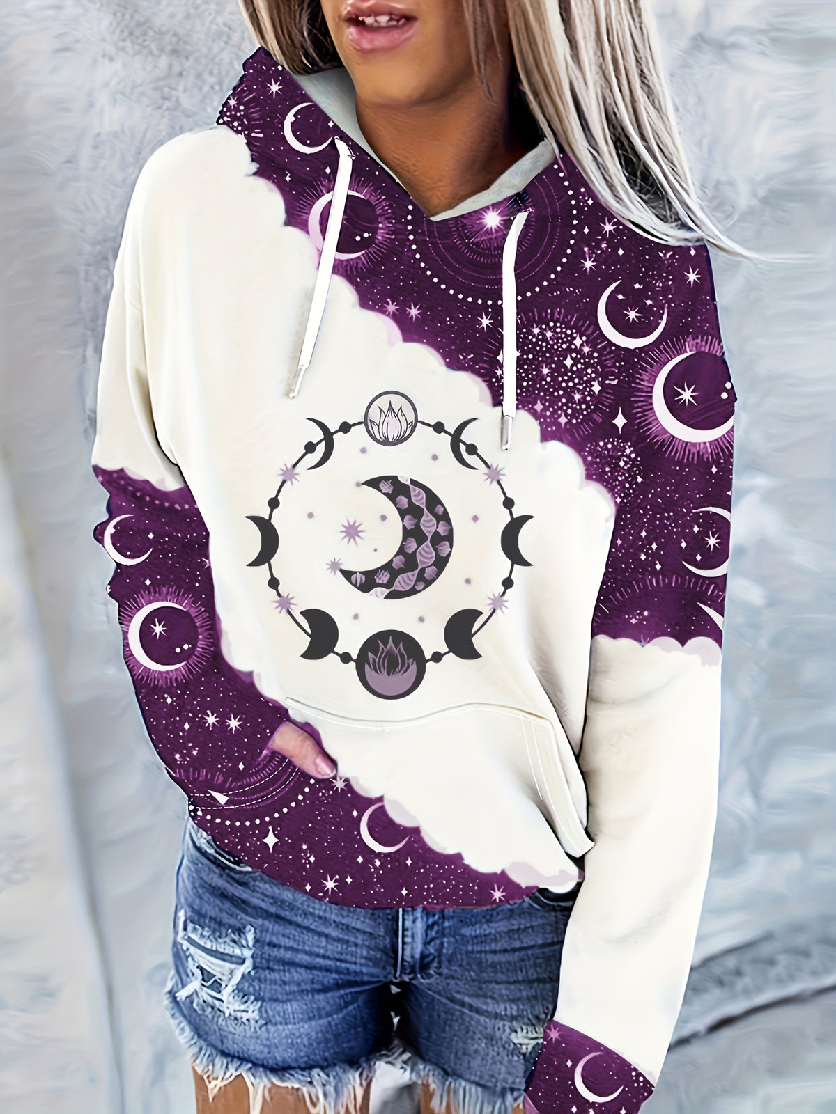 Boho Chic Celestial Hoodie – Women’s Green Zodiac Moon Pullover