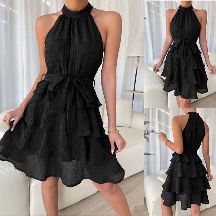 Elegant Halter Ruffle Mini Dress – Sleeveless Summer Party Dress