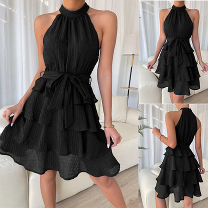 Elegant Halter Ruffle Mini Dress – Sleeveless Summer Party Dress