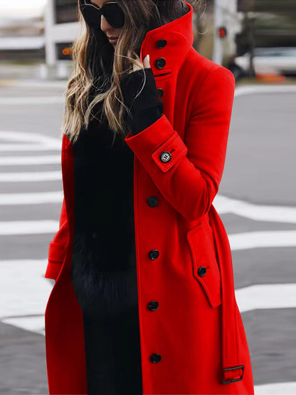 Loom & Soul™ Woolen Stand-Collar Coat – Women’s Slim-Fit Winter Cardigan with Single-Breasted Design