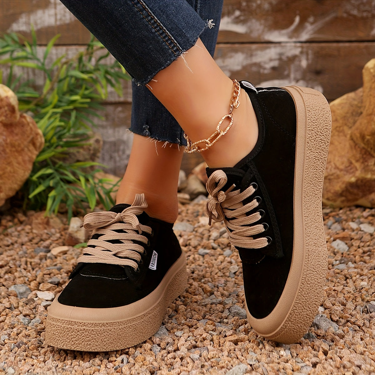 Baskets basses minimalistes à lacets pour femme – Chaussures décontractées polyvalentes