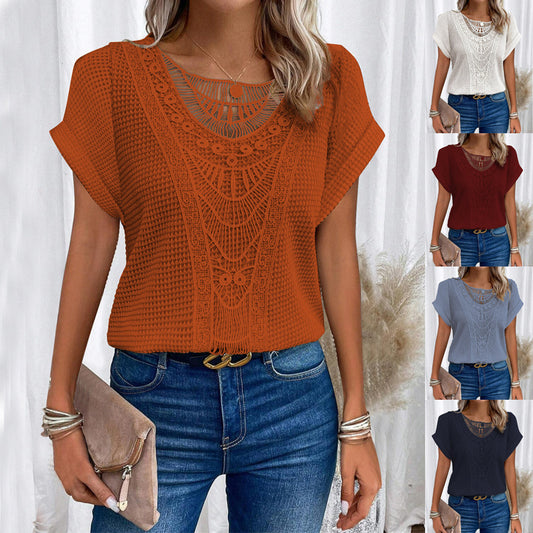 Loom & Soul™ Camiseta Hueca de Verano – Top de Manga Corta Estilo Étnico para Mujer