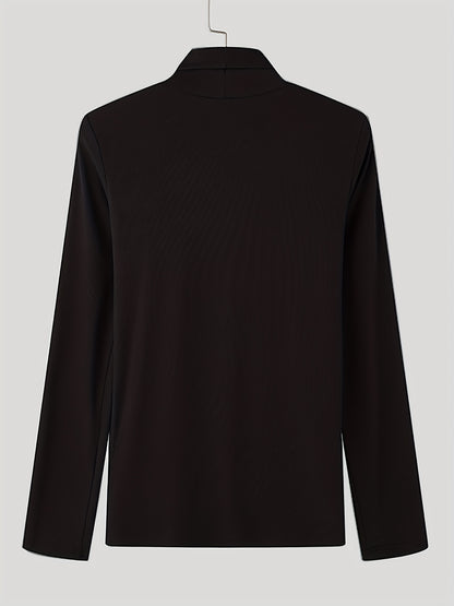 Men’s Slim Turtleneck Base Layer – Button Detail Knit Shirt