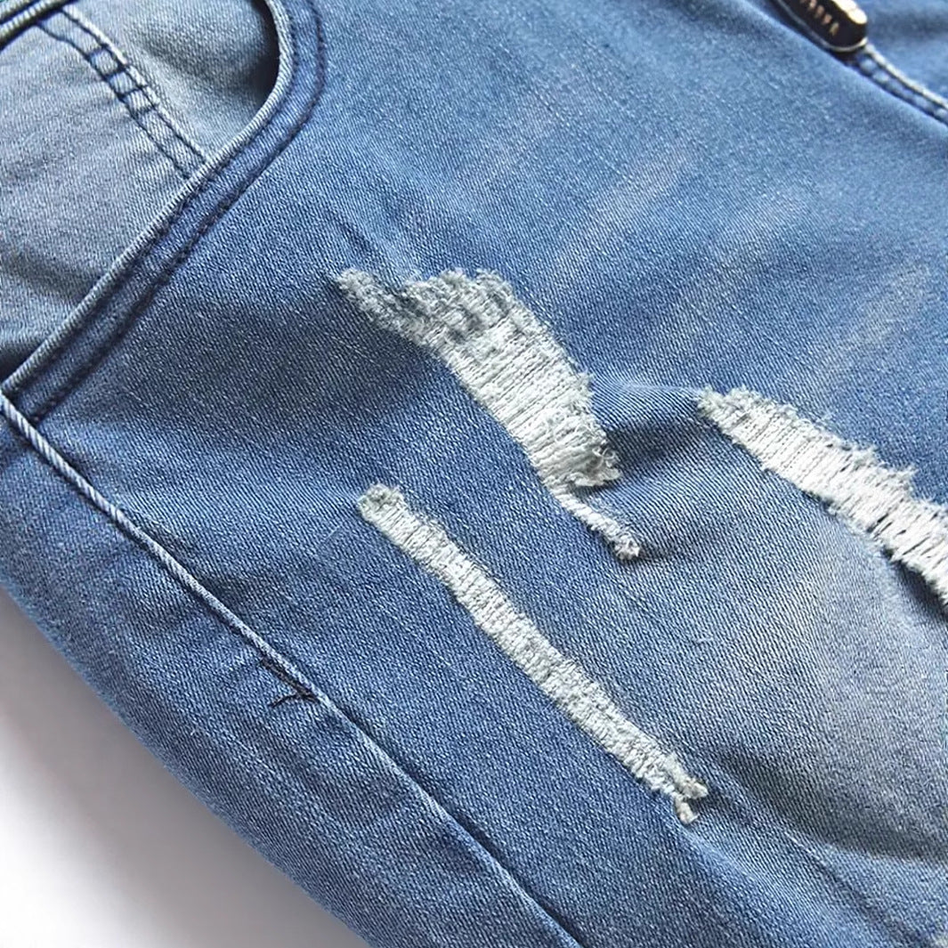 Men’s Ripped Straight Jeans – Stretch Streetwear Denim Pants