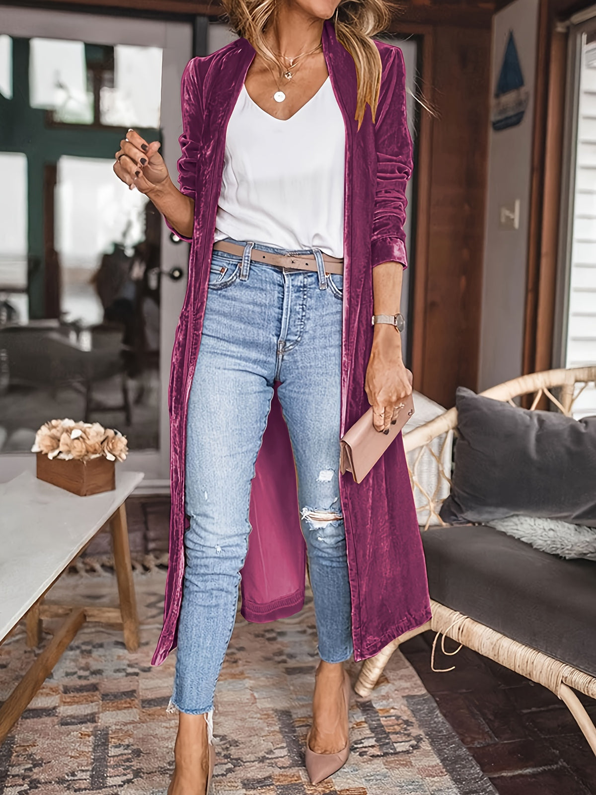 Veste longue Golden Fleece – Manteau élégant tricoté et doux pour femme, Automne/Hiver