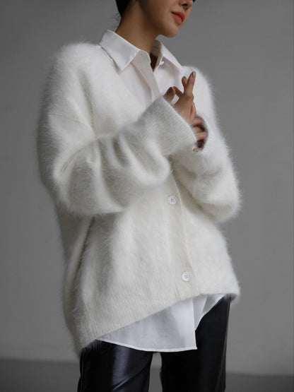 Loom & Soul™ Women’s Loose V-Neck Cardigan – Long Sleeve Knitted Button Sweater Top