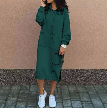Women’s Hooded Long Sweatshirt – Drawstring Pocket Casual Fit