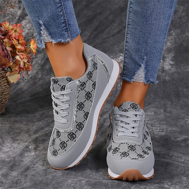 Baskets à lacets imprimé floral Loom & Soul pour femme – Chaussures de marche et de course légères en PU décontractées
